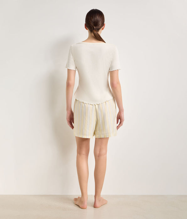 DIM Slow Days Fresh Vibes pale yellow striped twill pajama shorts