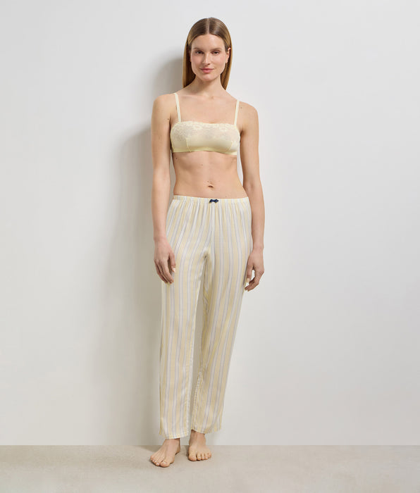 DIM Slow Days Fresh Vibes Ecru Yellow Striped Twill Pyjama Trousers