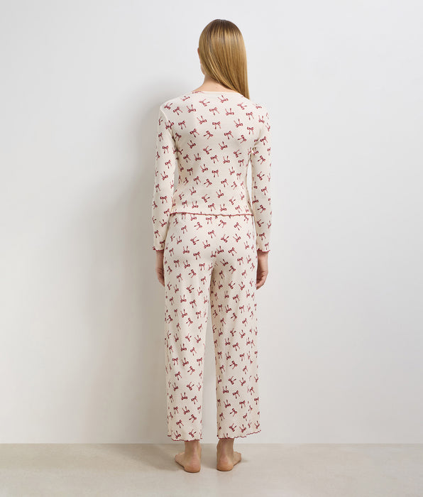 DIM Women's long ribbed cotton trousers pearly ivory Cozy Christmas