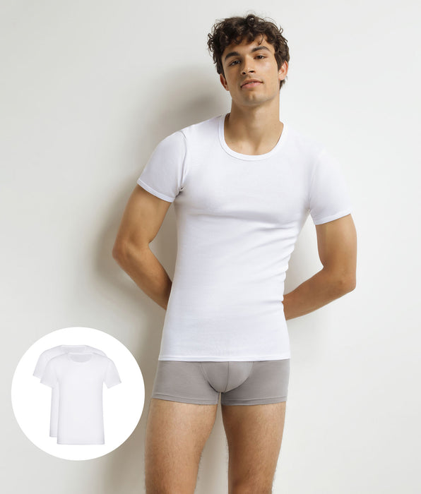 DIM Lot de 2 t-shirts homme en coton Blanc à col rond EcoDim