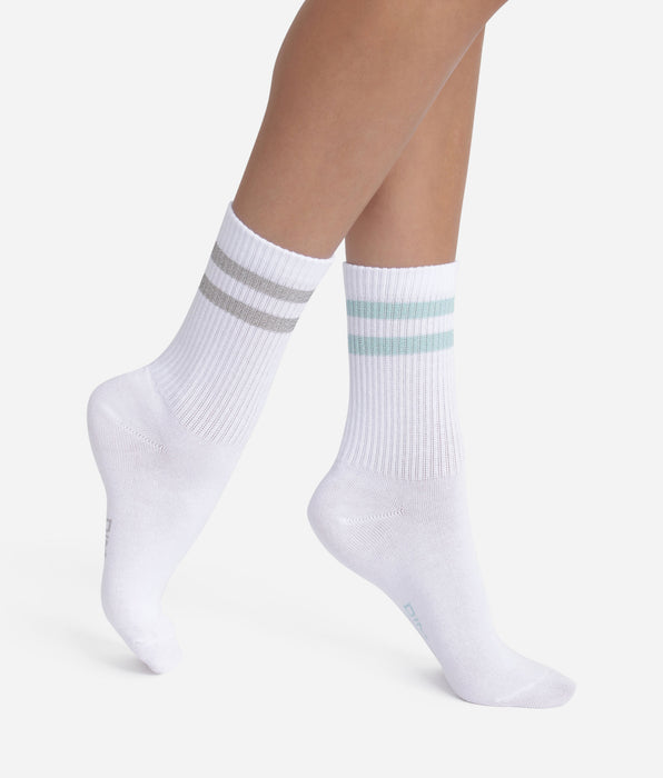 DIM Pack of 2 pairs of white ribbed cotton socks with blue-grey lurex Dim Mode