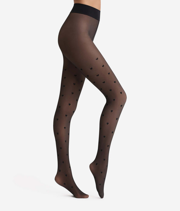 DIM Black sheer tights with Thermo hearts
