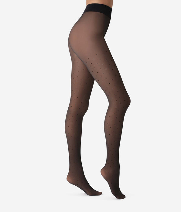 DIM Warm sheer black polka dot patterned tights 80D Thermo