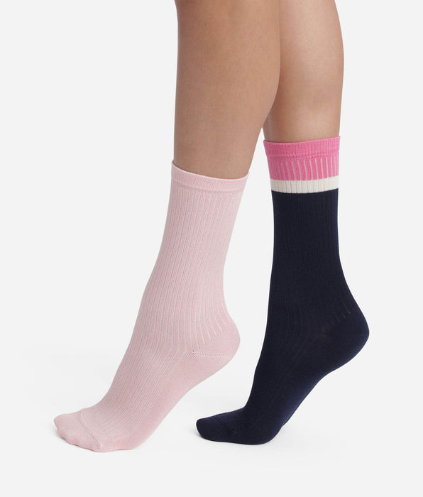 DIM Pack of 2 pairs of Dim Modal cotton socks in Navy Pink