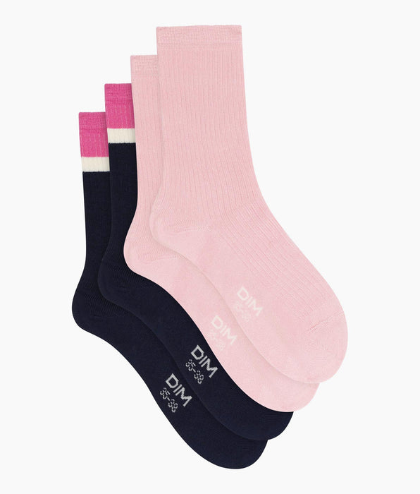 DIM Pack of 2 pairs of Dim Modal cotton socks in Navy Pink