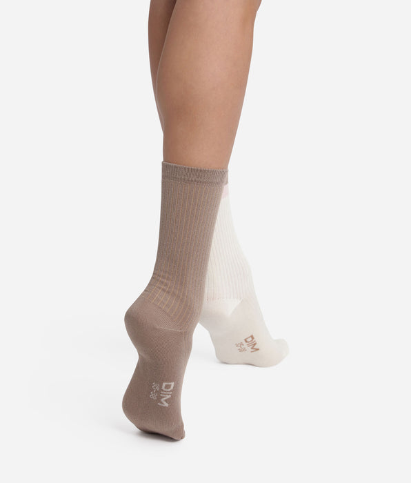 DIM Pack of 2 pairs of Taupe Ivory Dim Modal cotton socks