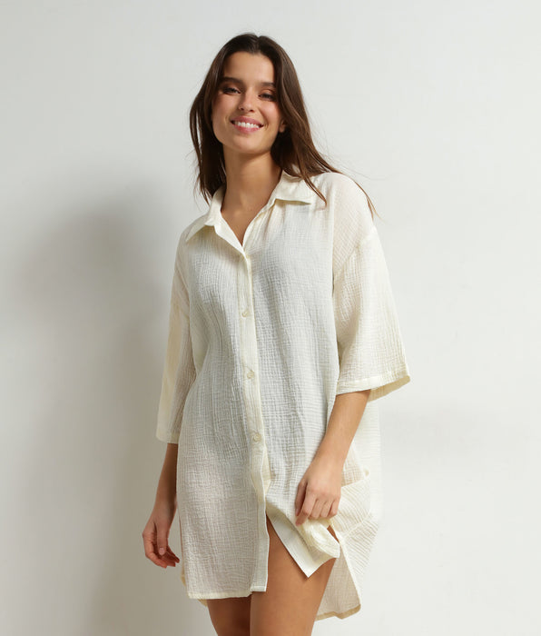 DIM Women's beach dress in cream white cotton gauze by Dim