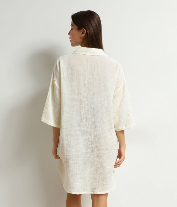 DIM Women's beach dress in cream white cotton gauze by Dim