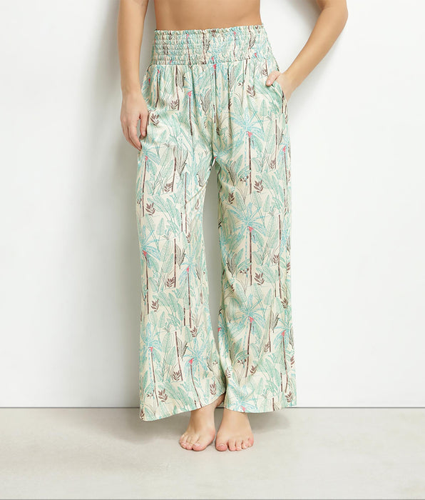 DIM Women's wide-leg beach trousers with palm tree print by Dim