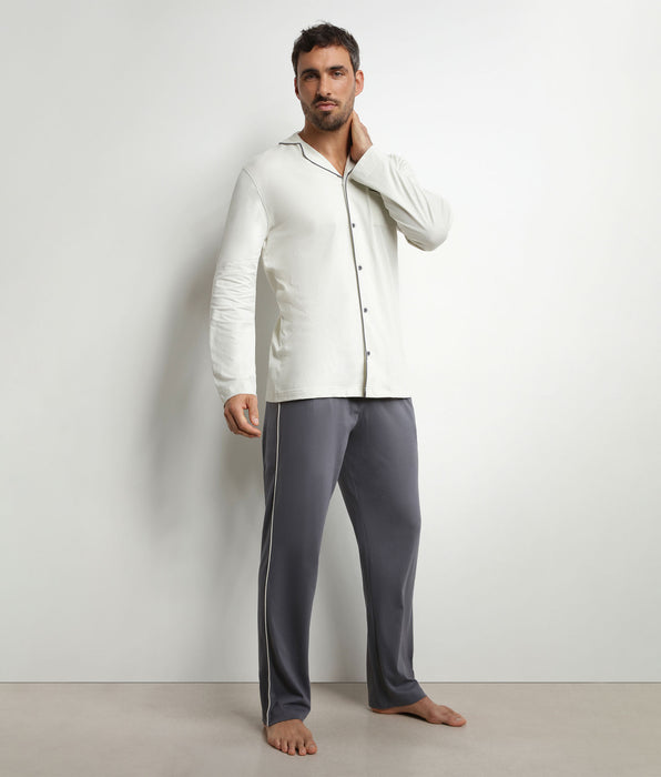 DIM Men's pyjama Pack with jersey trousers and shirt in dark grey by Dim Nightwear