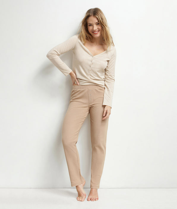 DIM Women's Serafino collar pyjama Pack in brown jersey Dim Cosy Time