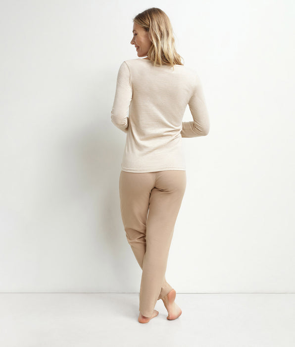 DIM Women's Serafino collar pyjama Pack in brown jersey Dim Cosy Time