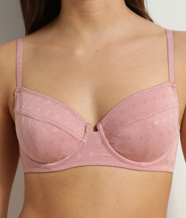 DIM Cosy Time full cup microfibre bra in Rose with flowers