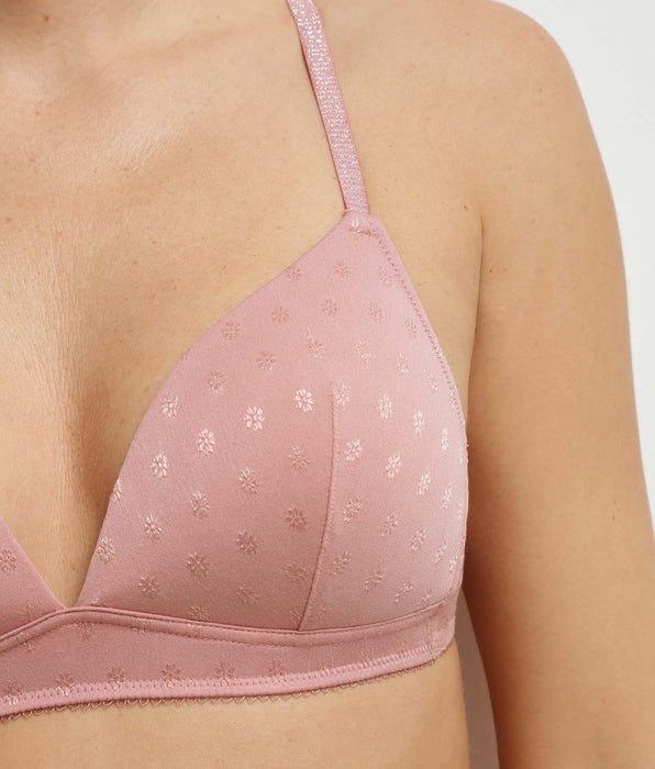 DIM Padded wireless triangle bra in floral pink microfibre – Cosy Time