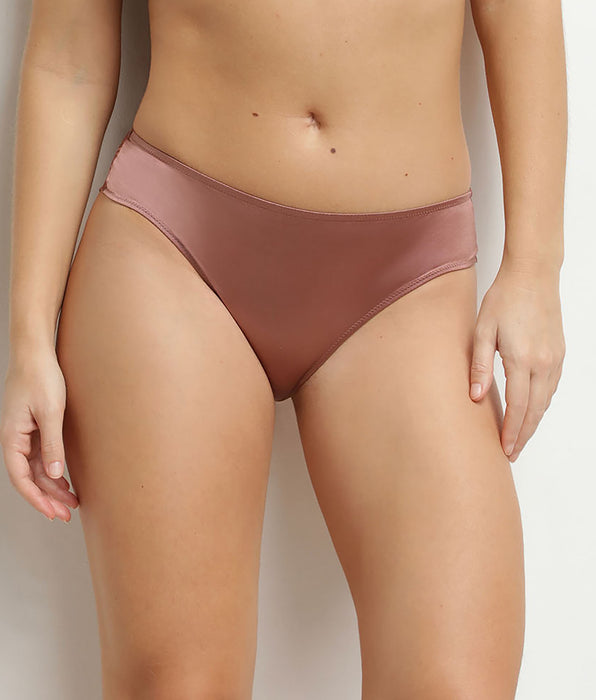 DIM Women's satin and floral lace briefs in Chocolove Brown