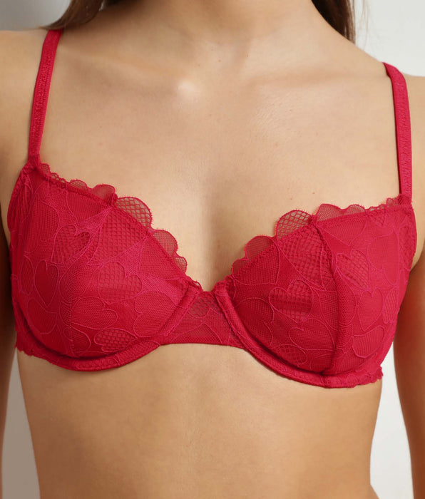 DIM Full cup bra in lace with heart motif Rouge Red Love