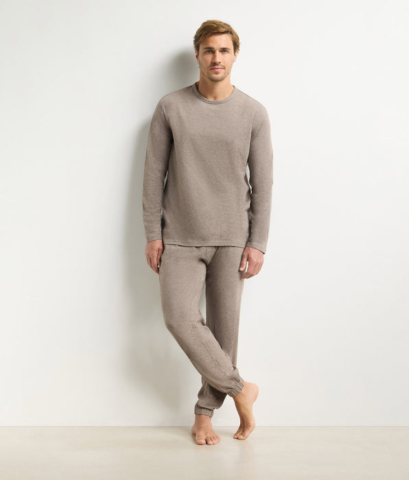DIM Men’s brown marl pyjama set with trousers Dim Jersey Elastane