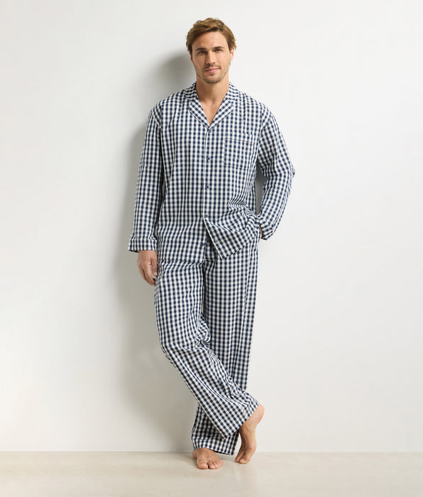 DIM Men’s blue gingham pyjama set with trousers Dim Woven