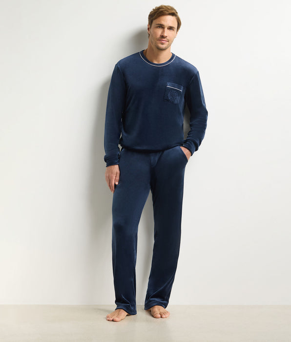 DIM Men's long-sleeved crew-neck top in navy blue Dim Chenille