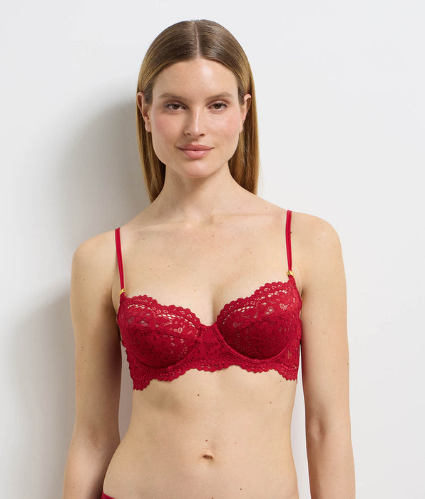 DIM Burning Eclat red lace underwired balconette bra
