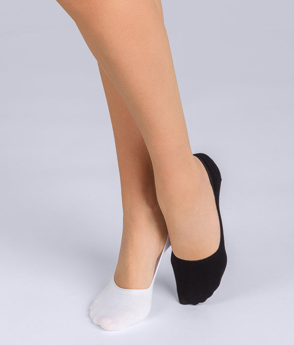 DIM Pack of 2 pairs of Femme Basic Coton black and white cotton footies for women