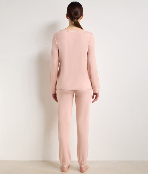 DIM Women's long-sleeve crew-neck top in stretchy pink viscose Soft Blush