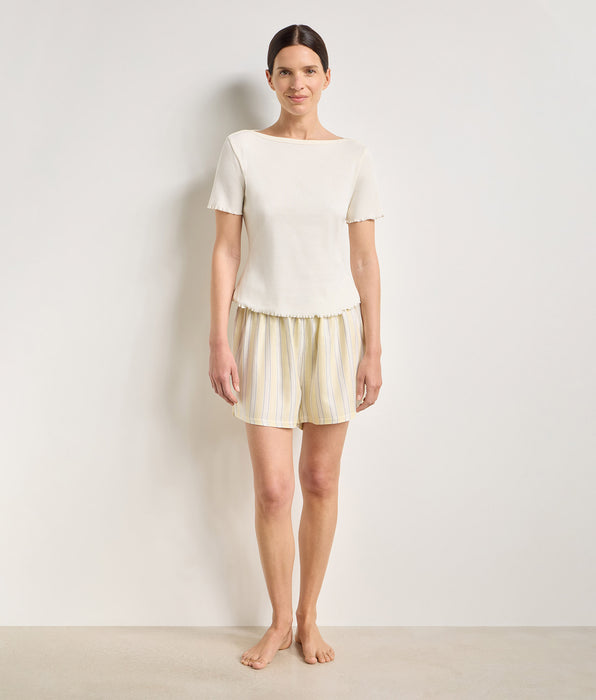 DIM Short-sleeved boat-neck ecru cotton top Slow Days Fresh Vibes
