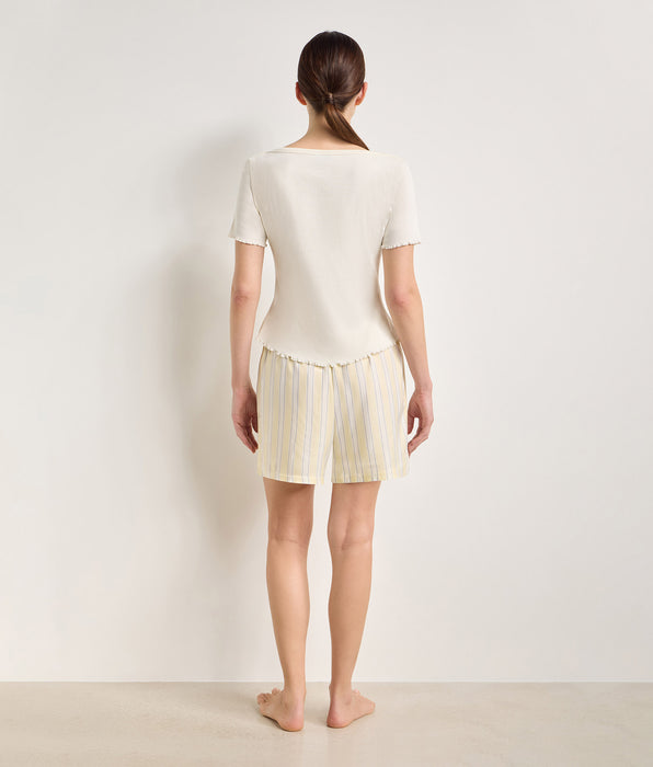 DIM Short-sleeved boat-neck ecru cotton top Slow Days Fresh Vibes