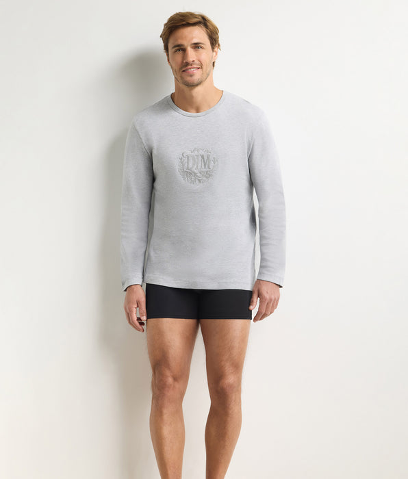 DIM Men's long-sleeved crew-neck T-shirt  in mottled grey Dim Interlock