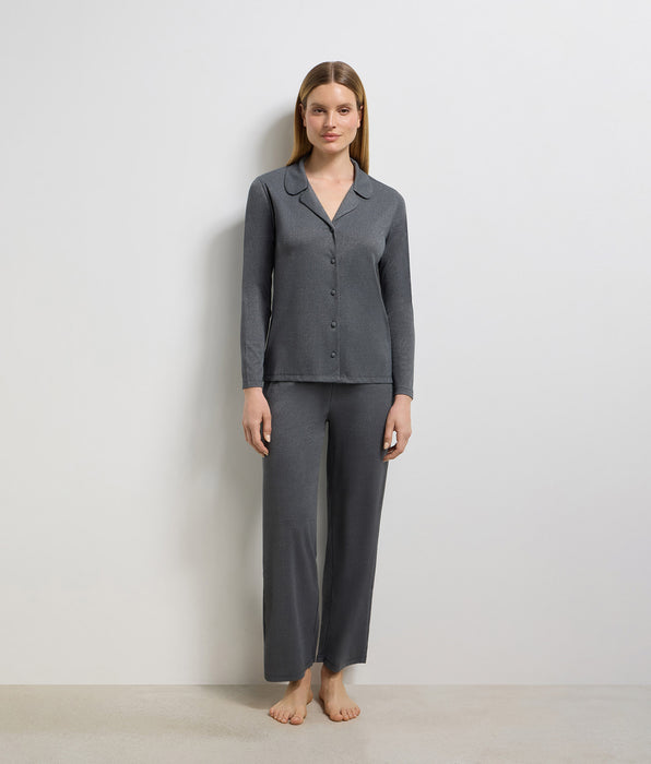 DIM Open long-sleeve ribbed lurex shirt in granite grey Precious Christmas