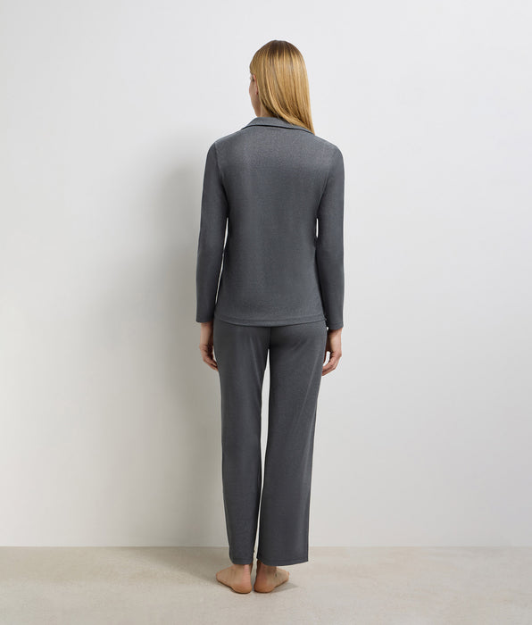 DIM Open long-sleeve ribbed lurex shirt in granite grey Precious Christmas
